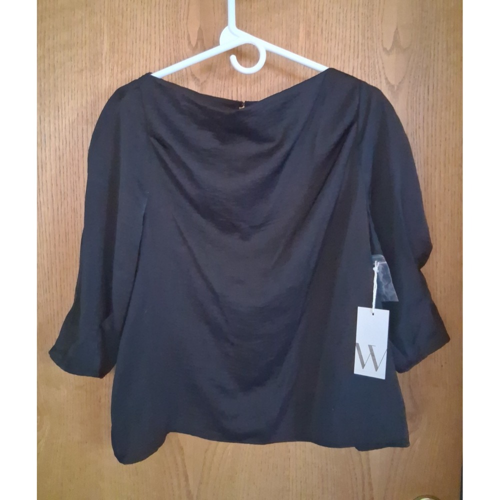 Worthington L Black Drape Front Career Blouse NWT 3/4 Sleeve Dressy Top